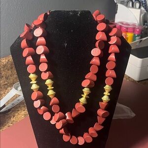Plunder Coral Double Strand Necklace with Gold Accents